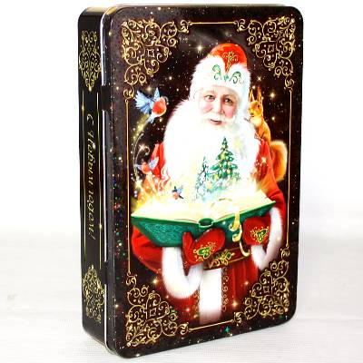 Сладкий новогодний подарок в жестяной упаковке весом 430 грамм