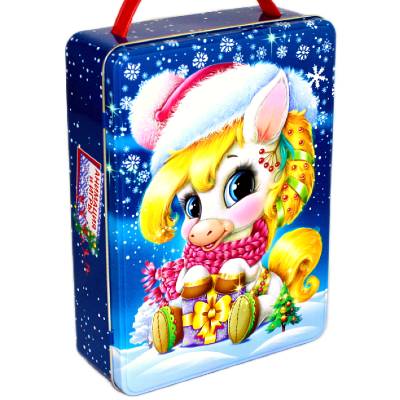 Сладкий новогодний подарок в жестяной упаковке весом 543 грамма