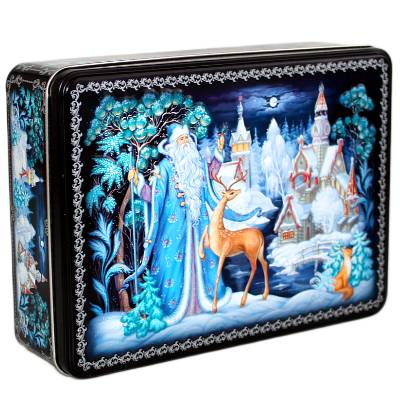 Сладкий новогодний подарок в жестяной упаковке весом 800 грамм